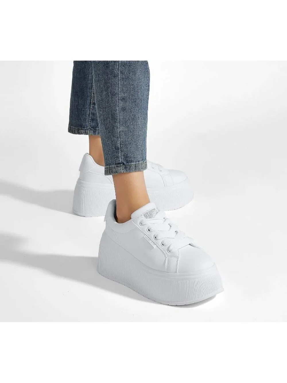 🆕LUCKY STEP Women's All White Platform Wedge Canvas Sneakers Walking Shoes